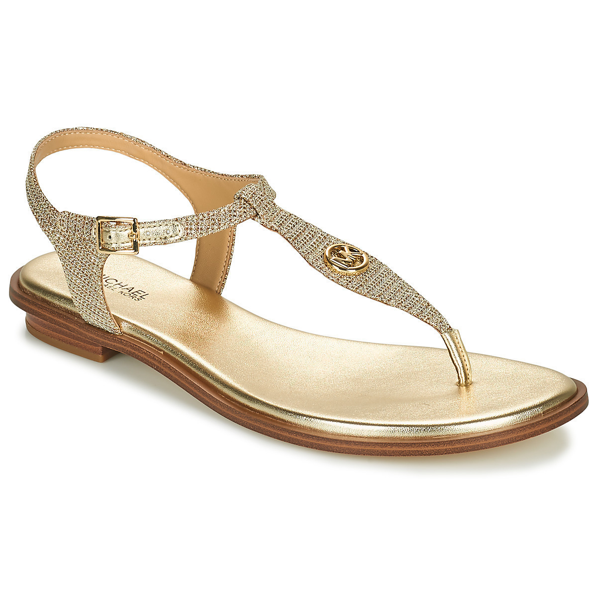Michael Kors Mallory Leather Women's Flat Sandals in Gold Color