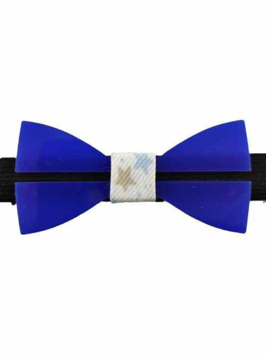 Men's Bow Tie Plexiglass Blue Bow White Tie Bonjour Bebe "0016"