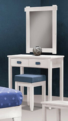 Bodenstehende Schminktisch Schlafzimmer Kálymnos aus Massivholz Weiß mit Spiegel & Hocker 90x35x80cm