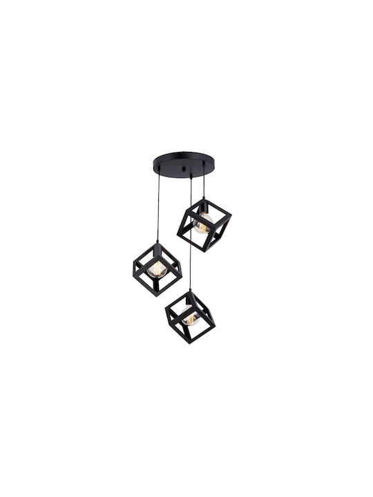 Pakketo PWL-1048 Pendant Light Three-Light for Socket E27 Black