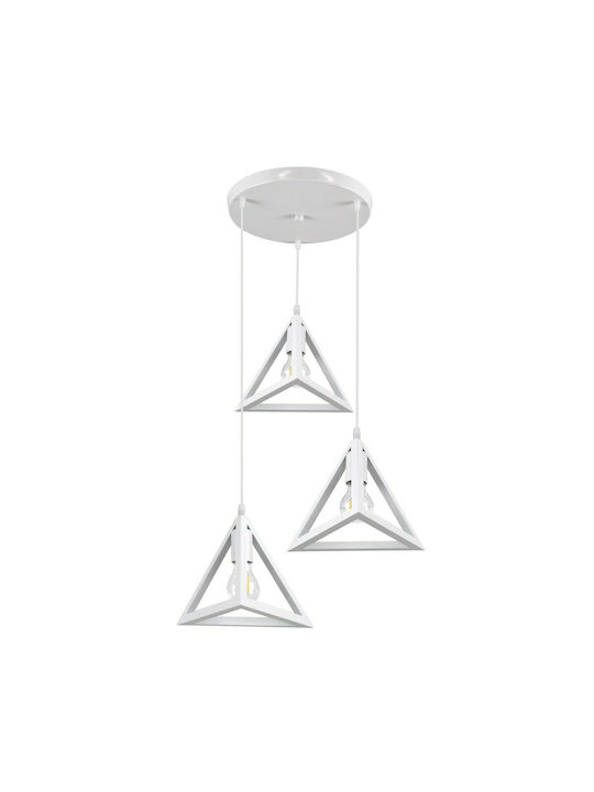 GloboStar Triangle Pendant Lamp 3xE27 White