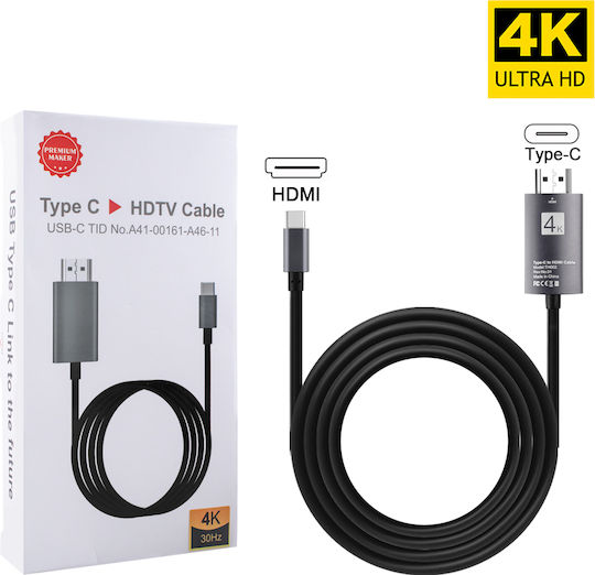 GoldCherry Cable HDMI male - USB-C male 2m Black