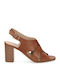 Caprice Anatomic Leather Women's Sandals Cognac with Chunky High Heel