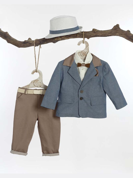 Lollipop Boys Baptism Suit with Blazer 6pcs Brown