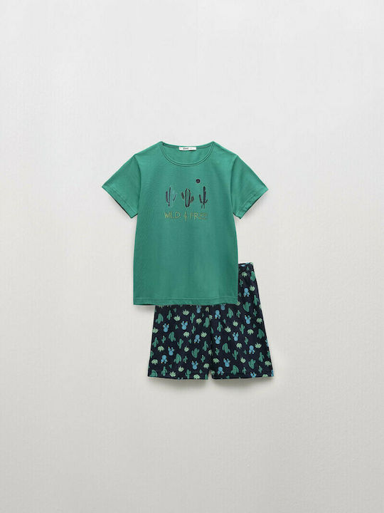 Vamp Set Top & Bottom Kids Summer Pyjamas Green