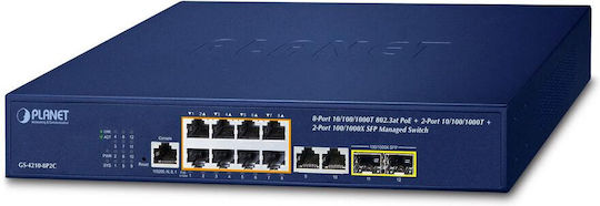 Planet GS-4210-8P2C Managed L2 PoE+ Switch with 8 Gigabit (1Gbps) Ethernet Ports and 2 SFP Ports