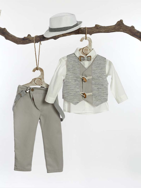 Lollipop Boys Baptism Suit with Vest 6pcs Gray