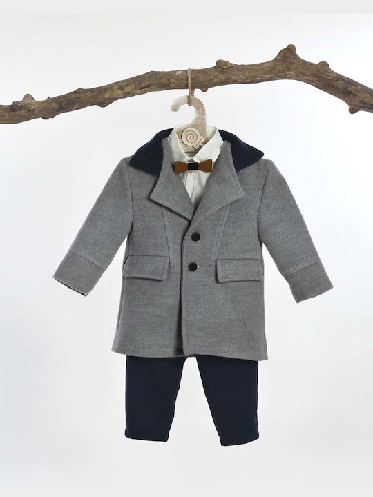 Lollipop Baptism Suit for Boys Gray K696 5 Pieces