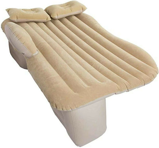 ikonka Saltea Gonflabilă Auto Saltea Inflatable - Pat pentru Mașină cu 2 Perne 130 x 80cm în Culoare Bej