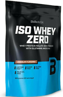 Biotech USA Iso Whey Zero With Glutamine & BCAAs Molkenprotein Ohne Gluten & Laktose mit Geschmack Schokolade 500gr