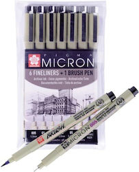 Sakura Pigma Micron Μαρκαδόροι Σχεδίου Μαύροι 7τμχ