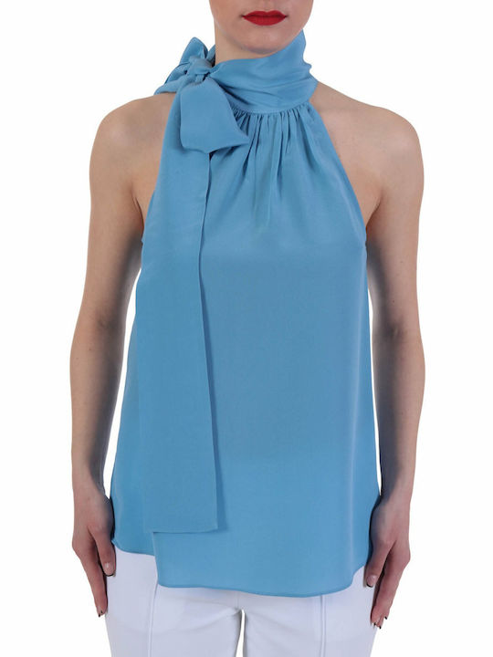 Women's Summer Blouse Off-Shoulder Sleeveless Light Blue