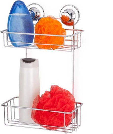 Tekno-Tel 455.DM242 An der Wand montiert Badezimmerregal Inox mit 2 Regalböden und Saugnäpfen 25x15x36cm Silber
