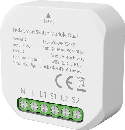 Tesla Smart Switch Dimmer 2 Καναλιών Wi-Fi & Bluetooth 5A