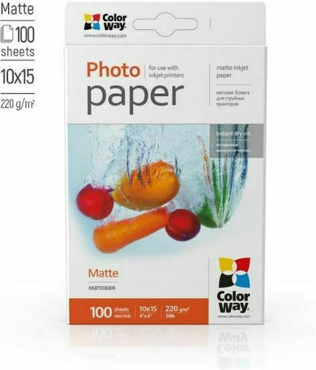 ColorWay Фотохартия Матов A6 (10x15) 220гр/кв.м за Принтери Мастиленоструен 100 Листове