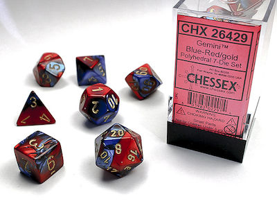 Chessex Gemini Polyhedral Dice 7-Die Set Blue-Red w/Gold 7pcs 26429