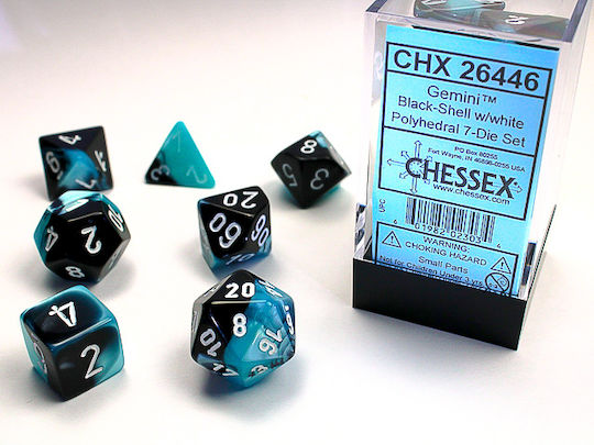 Chessex Dungeons & Dragons Gemini Polyhedral Зарове Черна обвивка/Бяла 7бр 26446