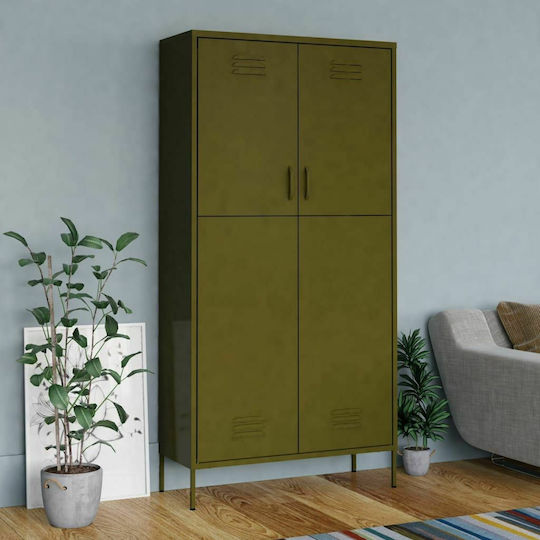 Office Storage Cabinet Metal Olive 90x50x180cm