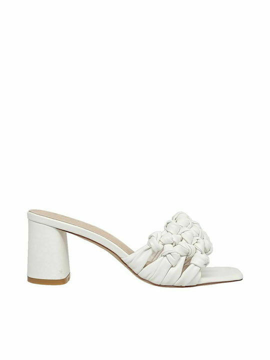 Envie Shoes Mules με Χοντρό Ψηλό Τακούνι σε Λευκό Χρώμα