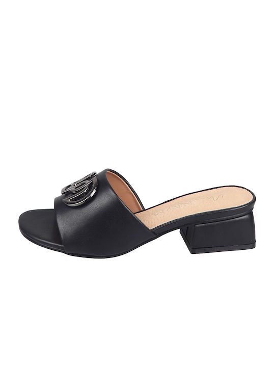 Envie Shoes Mules με Χοντρό Χαμηλό Τακούνι σε Μαύρο Χρώμα