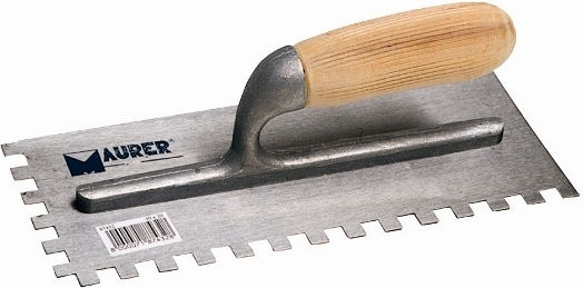 Maurer Tile Spatula Metallic Serrated 280x120mm with Wooden Handle with Tooth 5x7mm 87429