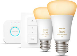 Philips Starter Kit Smart Λάμπες LED 8W για Ντουί E27 και Σχήμα A60 Ρυθμιζόμενο Λευκό 1100lm 2τμχ