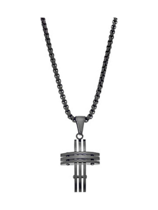 Puppis Black Men's Cross from Steel with Chain Pup82043b Black Stainless