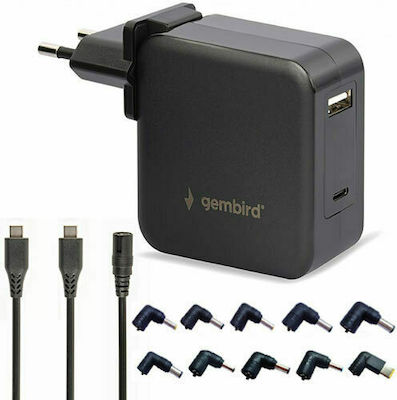 Gembird USB-C Universal Laptop Charger 60W 5V 2.5A with Power Cord and Plug Set