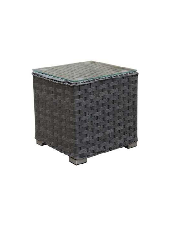 Alicia Auxiliary Outdoor Free Standing Table with Glass Surface and Rattan Frame Gray 45x45x45cm