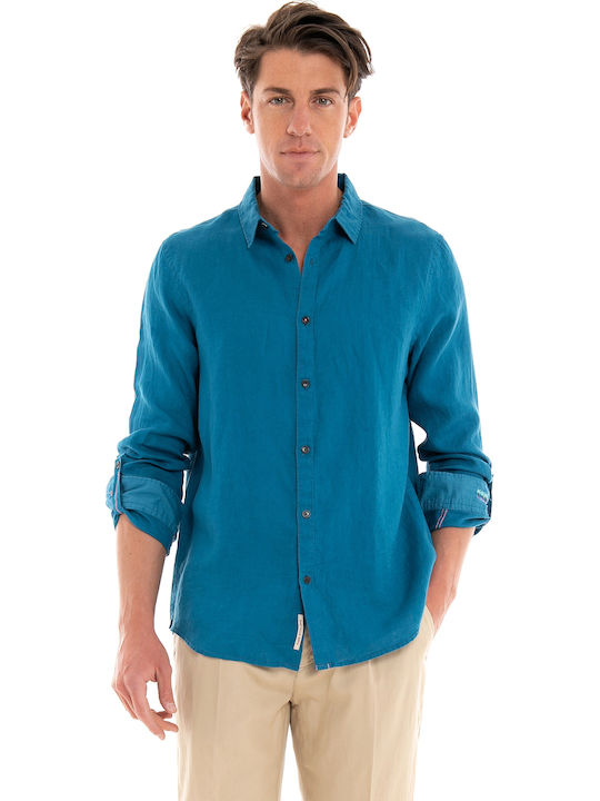 Scotch & Soda Λινό Πουκάμισο Πετρόλ Scotch & Soda Λινό Πουκάμισο Πετρόλ