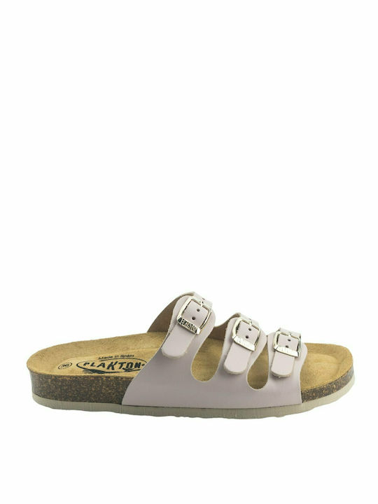 Plakton Leder Damen Flache Sandalen in Beige Farbe