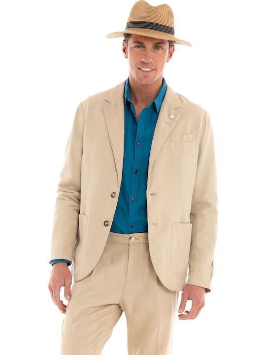 Scotch & Soda Καλοκαιρινό Ανδρικό Σακάκι με Κανονική Εφαρμογή Μπεζ