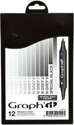 Graph' it Neutral Greys Design Markers 0.8mm Gray 12pcs