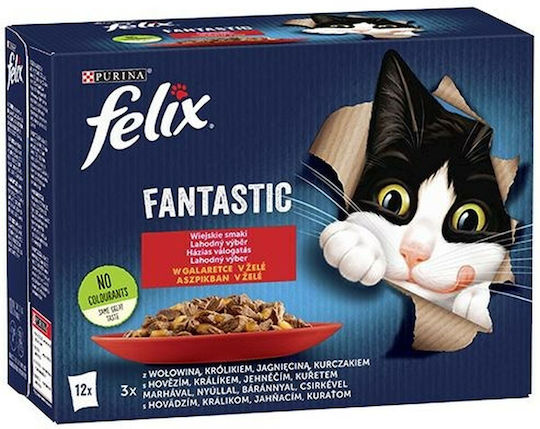 Felix Wet Food for Adult Cats in Pouches with Chicken, Rabbit and Calf 12x85gr