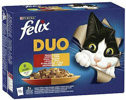 Purina Felix Duo Hrană umedă pentru Pisică în Pungă cu Miel, Turcia, Pui și Ficat 12x85gr