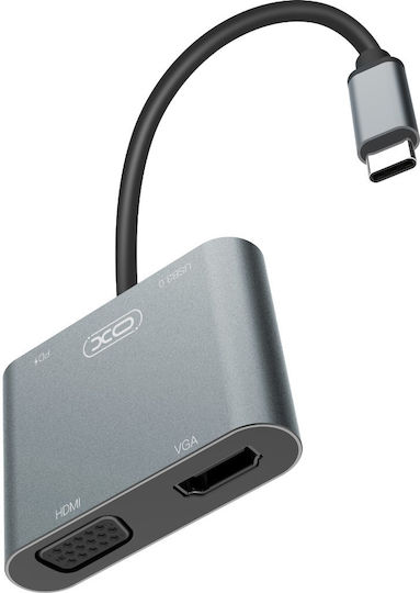 XO HUB001 Converter USB-C male to HDMI / VGA female Gray 1pcs