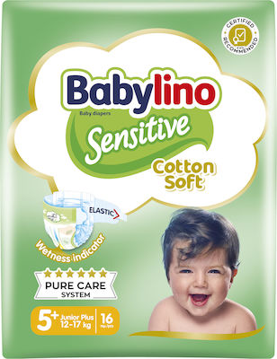 Babylino Scutece cu bandă adezivă Sensitive Cotton Soft Sensitive Nr. 5+ pentru 12-17 kgkg 16buc