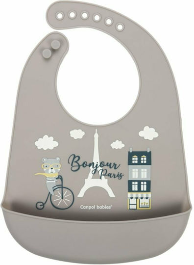 Canpol Babies Bonjour Paris Bib Fabric with Button & Pocket Beige