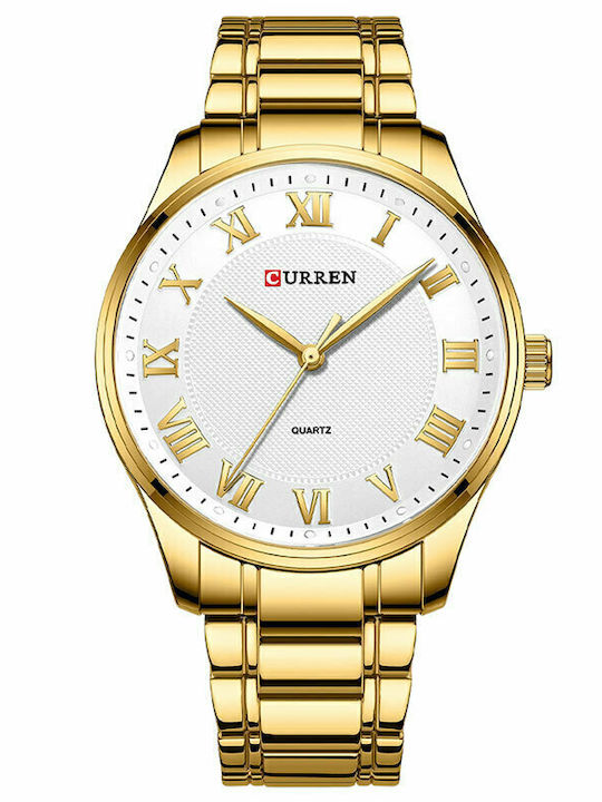 Curren Men's Watch 43mm Battery with Metal Bracelet White / Gold