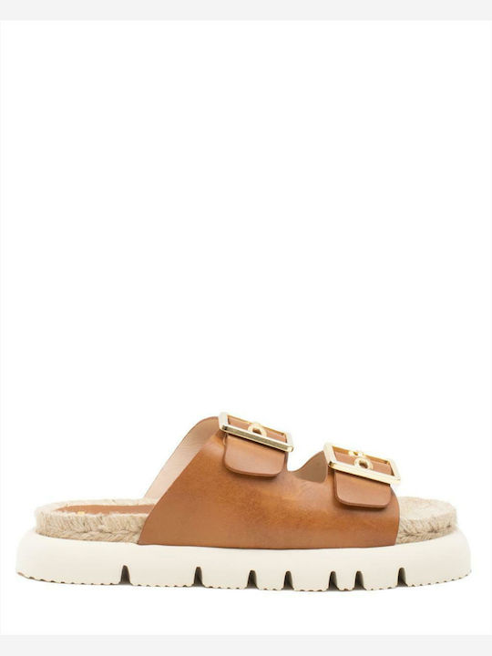Kanna Leather Women's Flat Sandals in Tabac Bro...