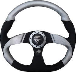 Simoni Racing Autolenkrad Χ2 Leder Silber/Schwarz