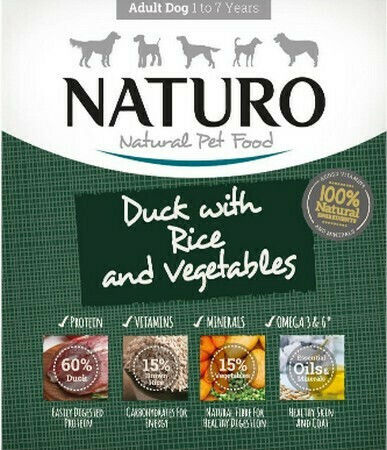 Naturo Dog Tray GF Wet Food Dogs in Pouches with Vegetables, Duck and Rice Grain-Free 400gr