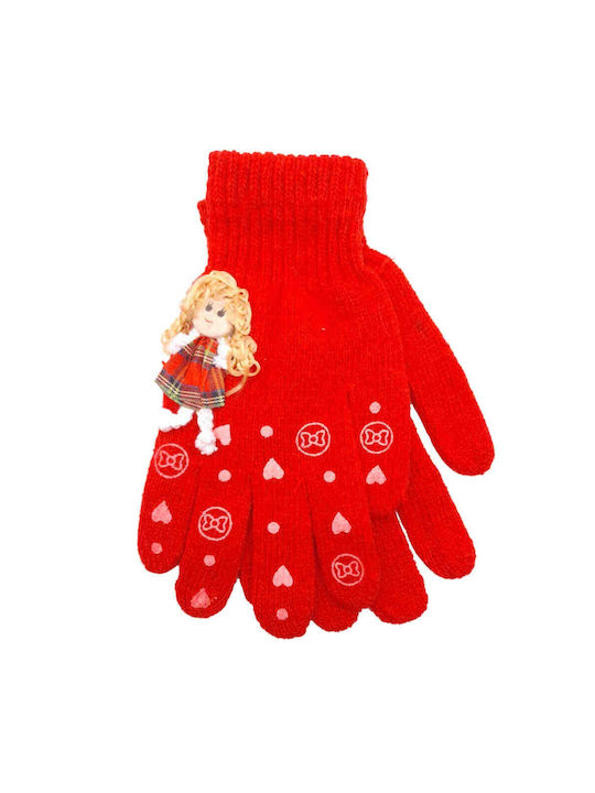 Solid Color Kids Gloves with Doll Red