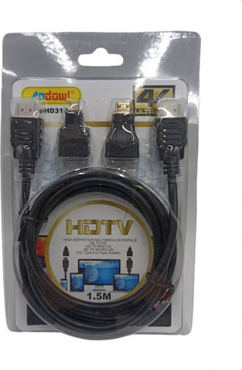 Andowl HD310 Cable HDMI male - HDMI male 1.5m Μαύρο