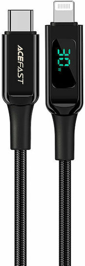 Acefast C6-01 LED / Плетена USB-C към Lightning кабел 30W Черен 1.2м