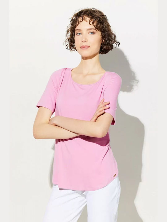 Forel Women's Summer Blouse Short Sleeve Pink