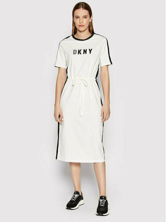 DKNY Midi Κοντομάνικο Αθλητικό Φόρεμα Λευκό