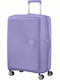 American Tourister Soundbox Spinner Expandable Medium Hard Purple Suitcase With 4 Wheels Height 67cm