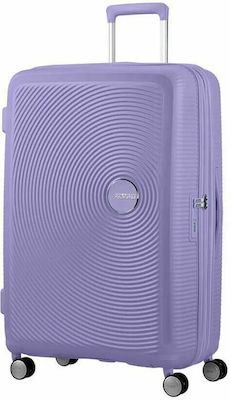 American Tourister Soundbox Spinner Large Travel Suitcase Hard Lila with 4 Wheels Height 77cm.