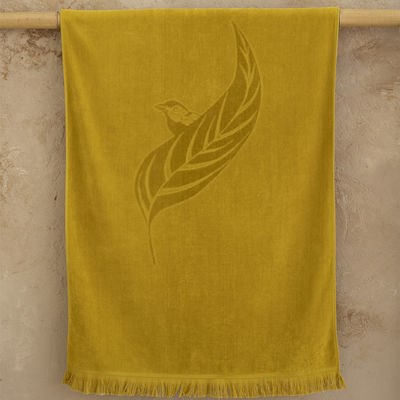 Nima Mustard Beach Towel Cotton Yellow with Fringes 160x90cm.